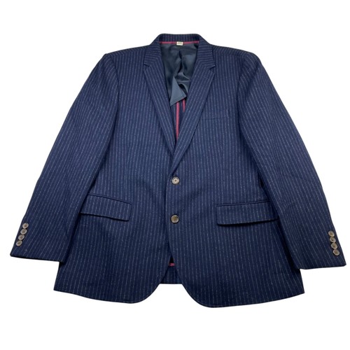 J.Crew Men’s 100% Wool Thick Flannel 2-Button Blazer Navy Railroad Stripe • 44R - Picture 2 of 12