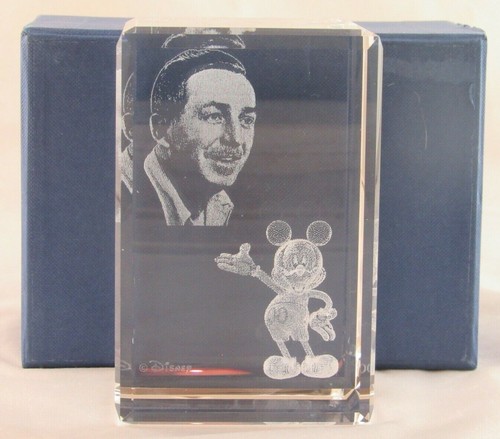The Arribas Collection Disney Mickey and Walt Disney Portrait Crystal Cube RARE - Picture 2 of 7