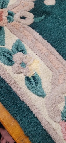 Vtg Pair Chinese Carpet Rug Wool Pile Floral Rug 2"×3" Handmade  - Picture 7 of 11