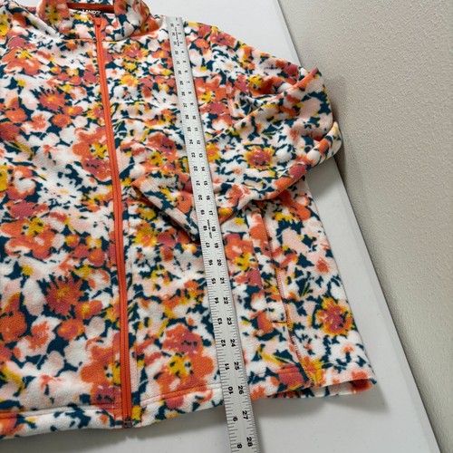 Lands End Fleece Full Zip Jacket Womens L 14 16 Orange Yellow Floral Pockets - Picture 14 of 15