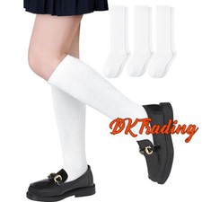 3-12 Girls Knee High Socks Seamless Boy School Uniform Socks Soccer White Socks