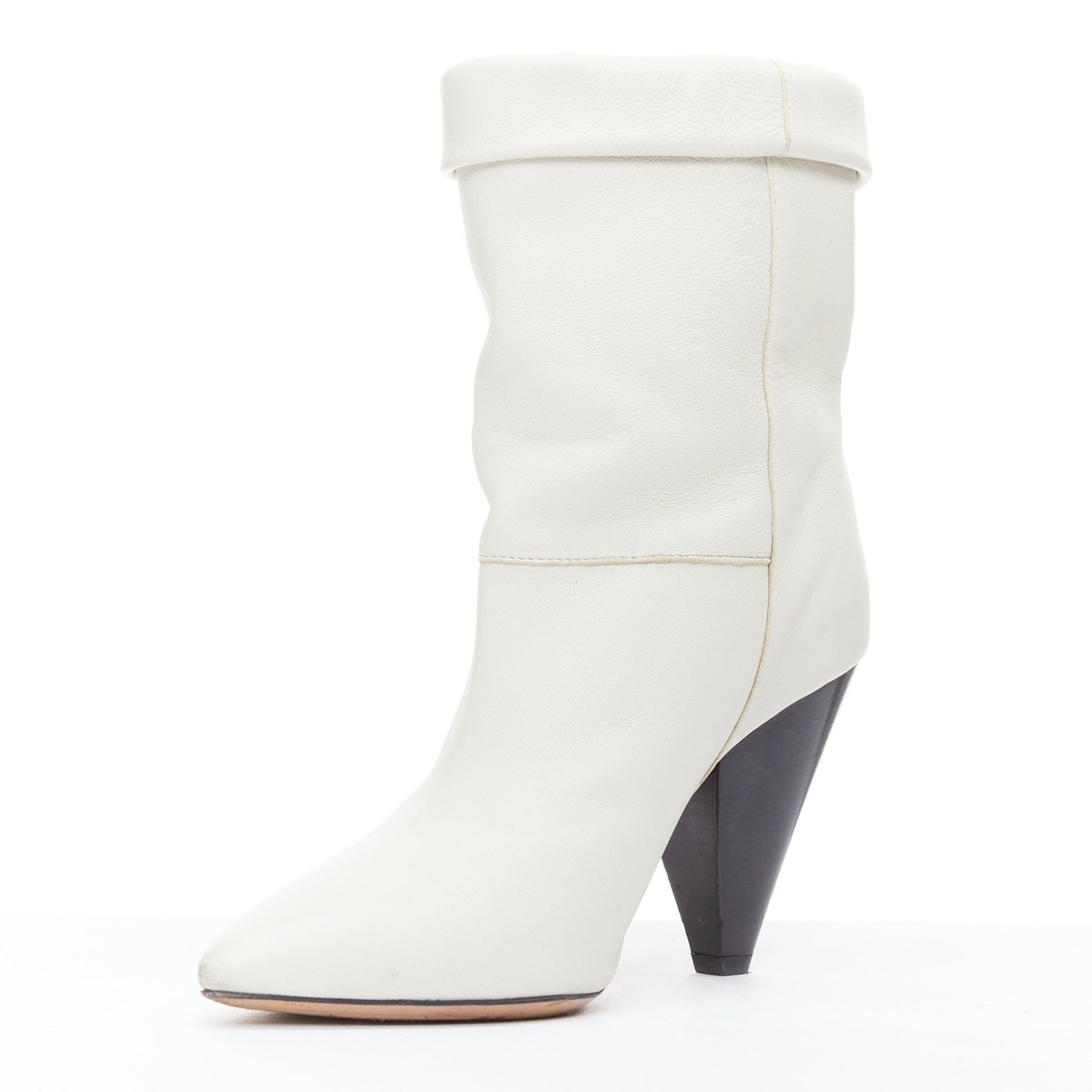 ISABEL MARANT Rouxa off white leather black cone heel boots ISABEL MARANT Rouxa off white leather black cone heel boots
