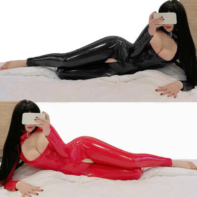 Women PVC Leather Wetlook Bodysuit Jumpsuit Catsuit Hollow Out Clubwear Lingerie