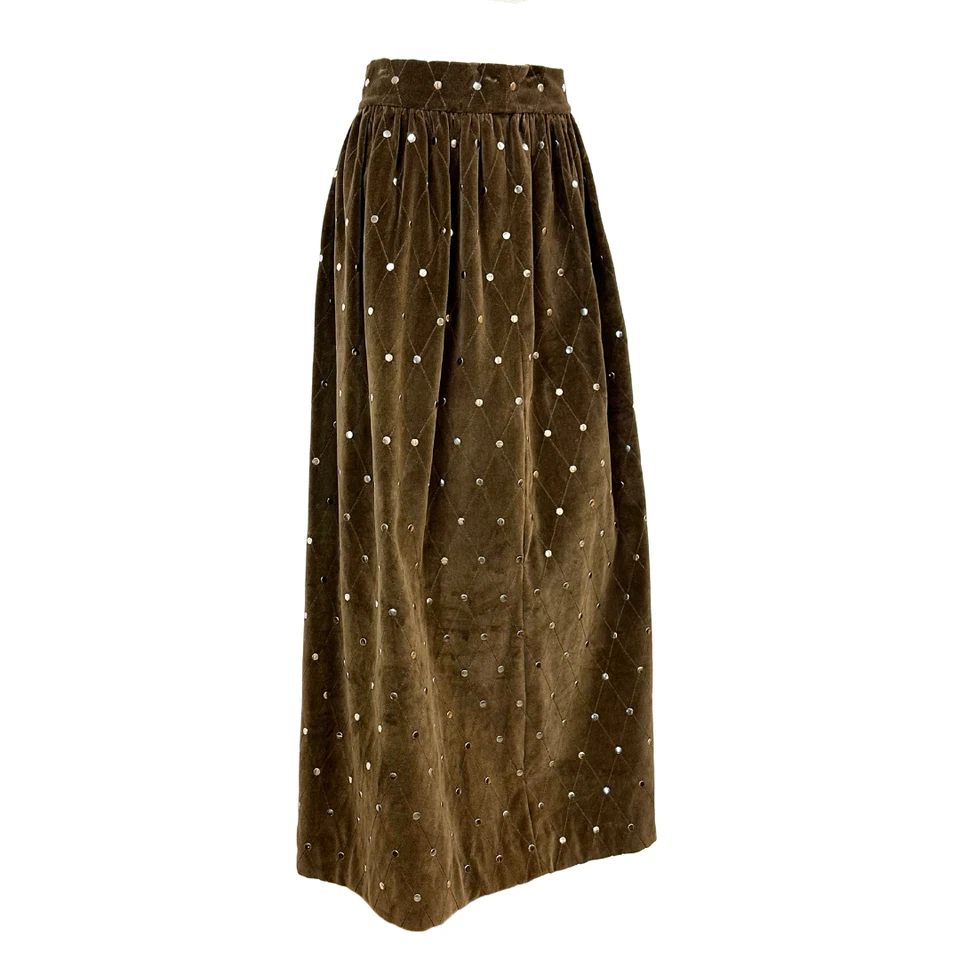 Maxi falda vintage de terciopelo marrón acolchada con tachuelas años 70 Foto 4 de 4