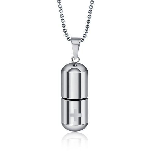 Silver Women Men Pendant Necklace Perfume Bottle Medical Pill Capsule Container - Picture 3 of 8