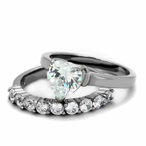 1.71 Ct Heart Shaped Cubic Zircon CZ AAA Wedding Ring Set 5 6 7 8 9 10 Tk2176 - Picture 3 of 4