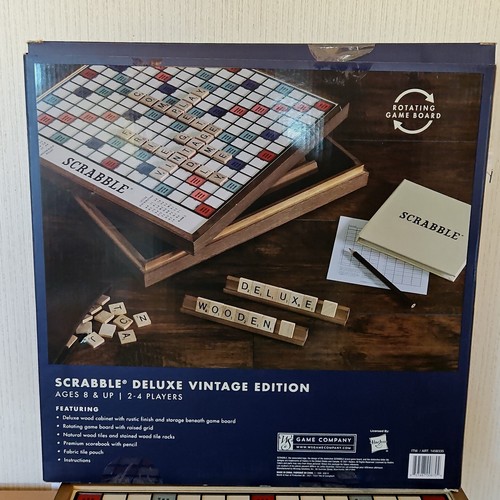 Scrabble Deluxe Board Game Rotating Turntable Wooden Storage Cabinet 2021 Vtg Ed - Picture 4 of 10