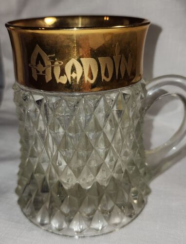 Vintage Aladdin's Souvenir Glas LAS VEGAS Kristall 24k Goldrand AUSGEFALLEN