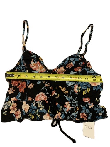 Black Floral Ruffle Cami Top/ Floral Babydoll Cami Top Tie Front - Picture 5 of 6