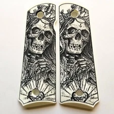 1911 full size custom engraved imitation ivory grips Grim Reaper Santa Muerte