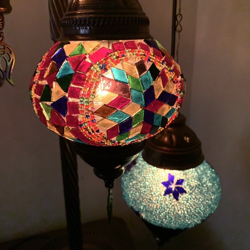 Turkish 7 Globe Mosaic Floor Lamp 54” Boho Moroccan Style Standing Light - Picture 4 of 12
