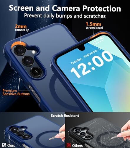 for Samsung Galaxy A16 5G Case with 2X Screen Protector, Magnetic Military Blue - Picture 6 of 7