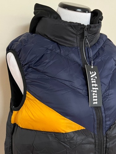 NWT Men's Nathan Black Navy Hooded Zip Quilted Nylon Puffer Vest SIZES S M L XL - Picture 4 of 13