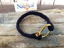Hand Tied Sailor Knot Bracelet w/ Brass Shackle - Braided Nautical Jewelry 