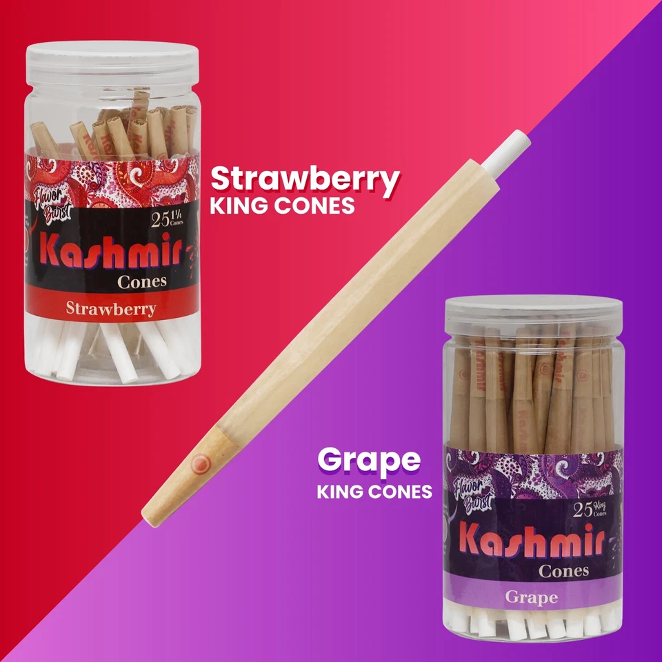 Conos preenrollados de Cachemira con sabor a fresa 1 1/4 papel de liar cono tarro de 25 quilates Foto 4 de 4