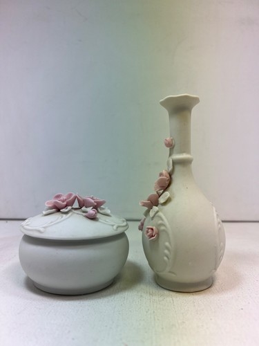 Vintage Arnart Japan Raised Floral Bud Vase & Trinket Box Sculpted - Picture 3 of 11