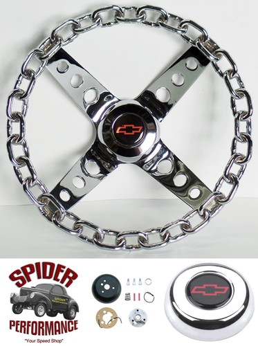 1982-1994 S-10 Blazer S-10 pickup steering wheel RED BOWTIE 11" CHROME CHAIN - Picture 1 of 10