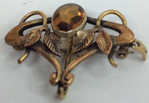 Vintage Victorian Nouveau Fancy Uhrenhänger Blätter Citrin F A Ux Stein (v24) - Bild 2 von 5