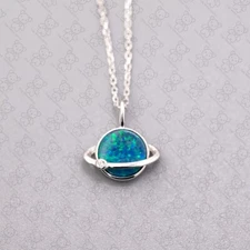 Earth Moon Design Australian Doublet Opal & Diamond 18K White Gold Pendant ONLY