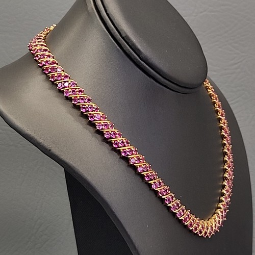 Technibond Necklace Pink Rubies 925 Sterling Silver HSN 17" Choker - Picture 3 of 18