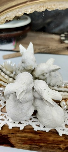 Bunny Tabletop Mirror Decor Handcrafted VIGNETTE Antique Glass Doorknob BLING ! - Picture 19 of 23