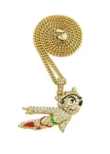 Iced Gold PT Astro Boy PENDANT & 24" Box, Cuban, Rope Chain Hip Hop Necklace