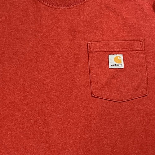 Carhartt T-Shirt Mens Med Orange Loose Fit Short Sleeve Pocket Logo Work Heavy - Picture 2 of 6