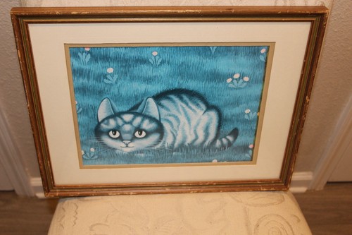 Impresión artística de gato agachado azul 13" x 16" - Imagen 4 de 12