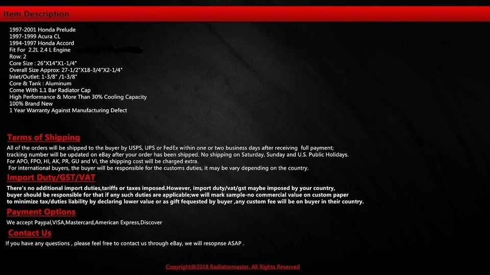 Radiador de aluminio para Honda Prelude 1997-2001 2,2 L+ cubierta y ventiladores automático Foto 4 de 4