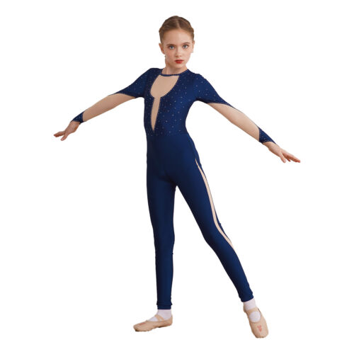 Girl Jumpsuit Back Bodysuit Rhinestone Leotards Gymnastic Costume Ballet Outfit - Picture 8 of 70