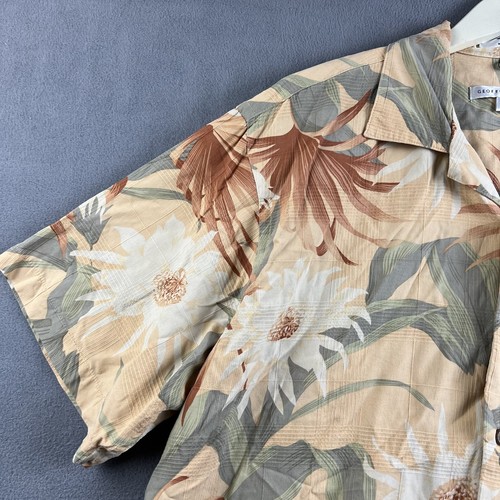Geoffrey Beene Shirt Mens Large Floral Hawaiian Silk Button Up Beach Camp Collar - Picture 2 of 10