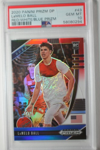 2020 PANINI RED WHITE BLUE PRIZM  ✨ DPick LaMelo Ball 43 PSA10 GEM MINT ROOKIE 4 - Picture 1 of 2