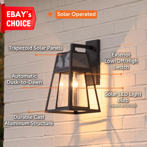 Aria Solar Outdoor Wall Light Warm White 2700K LED Black Aluminum - Picture 4 of 12