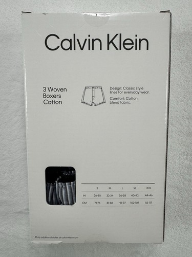 Herren Calvin Klein klassische Passform gewebter Boxer 3er-Pack Unterwäsche Baumwollmischung 2XL Neu mit Etikett - Bild 2 von 5