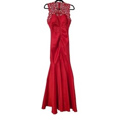 XSCAPE Sleeveless Beaded Lace Mermaid Dress Size 4 Red Keyhole Metallic Womens 