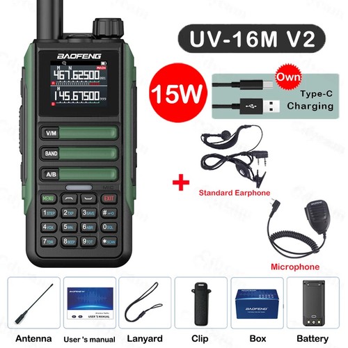 Para Baofeng Walkie Talkie 15W AM FM Radio de 2 Vías Banda Completa NOAA Reducción de Ruido Nuevo - Imagen 28 de 60
