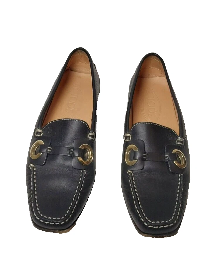 TOD’S Mocassini donna Tods slip on in pelle punta tonda blu navy TAGLIA 37 5