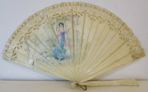 ANTIQUE VICTORIAN BRISE HAND PAINTED LADY HAND FAN - Picture 2 of 8