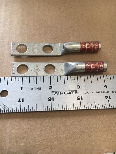 (2) IZZY i22-38-1, # 2 stranded – 2 hole,3/8” hole,1” spacing Tinned Copper Lug