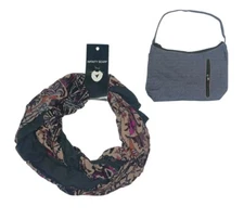 Cejon Infinity Scarf  Black Multi-Color Polyester Nylon Rayon With Travel Bag 
