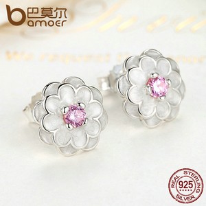 BAMOER-100-Sterling-Silver-Stud-Earrings-Enamel-Spring-Flower-For-Women-Jewelry