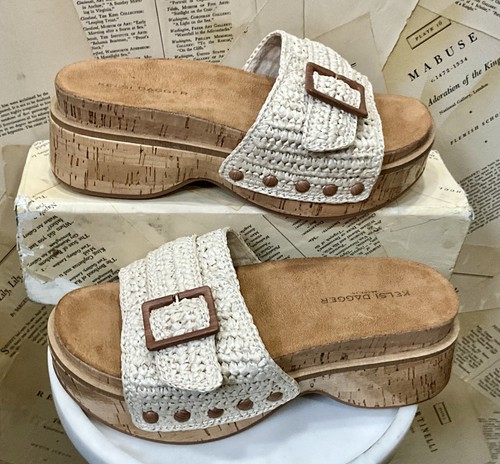 Kelsi Daggar Paulie Cork Flatfrom Sandals Ivory Shell Crochet Cork Sole 7 NEW - Picture 9 of 11