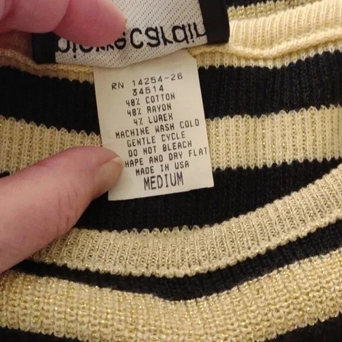 Vintage *Sparkly* Gold & Black Striped Sweater by Pierre Cardin - Size Medium - Picture 10 of 16