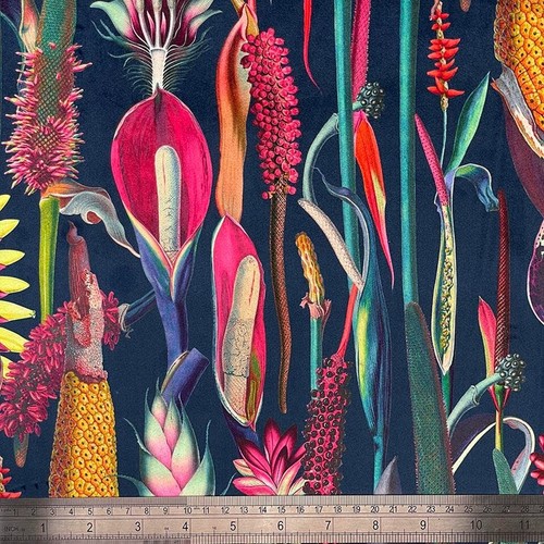 Cojines de tela de terciopelo selva tropical azul marino botánico - Imagen 3 de 3