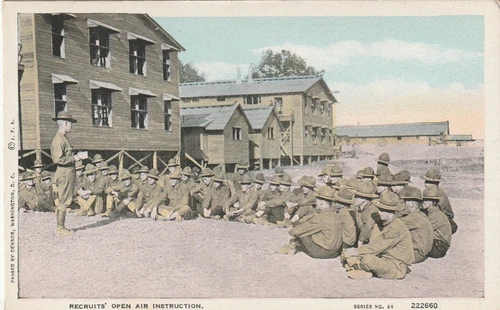 WW1 Era Army RECRUITS OPEN AIR INSTRUCTION Military Camp Postcard