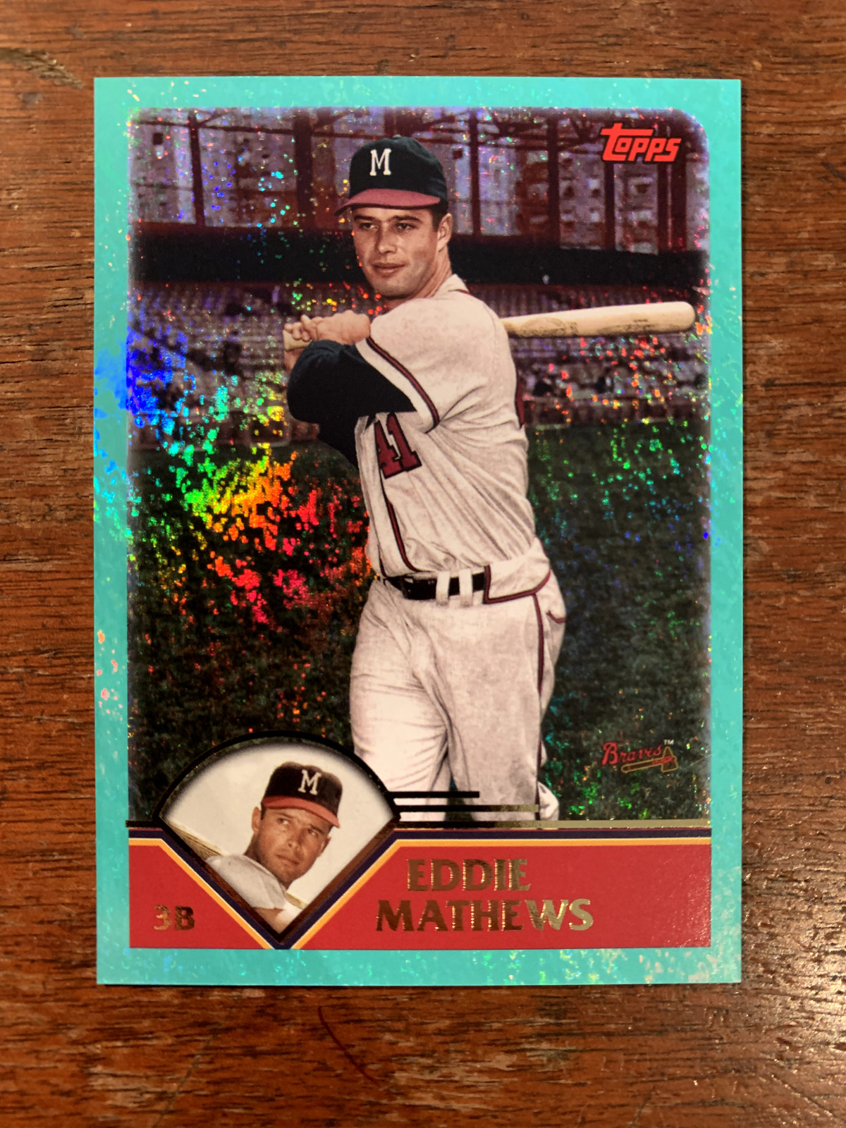 2023 Topps Archives 2003 Aqua Sparkle Foil /75 Eddie Mathews #223 HOF Braves