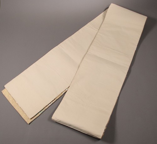 Traditional Japanese Silk Kimono Belt Fukuro Obi Embroidered Silver Wave Patten - Picture 14 of 19