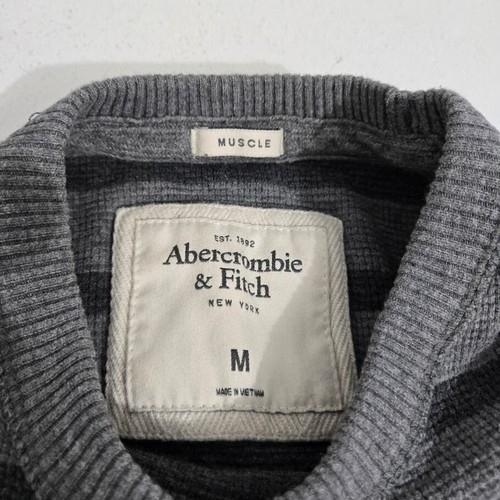 Abercrombie & Fitch Uomo Grigio Rigato Termico Taglia M Vestibilità Muscolare Manica Lunga Y2K - Foto 5 di 10