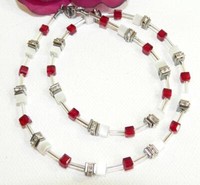 Halskette WüRfelkette Cube Cat Eye Weiß Kristallglas Dunkelrot 4Mm Strass 502M