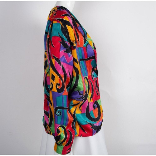 Vintage Pierre Cardin bright abstract print Long Sleeve Blouse size 4 - Picture 4 of 5